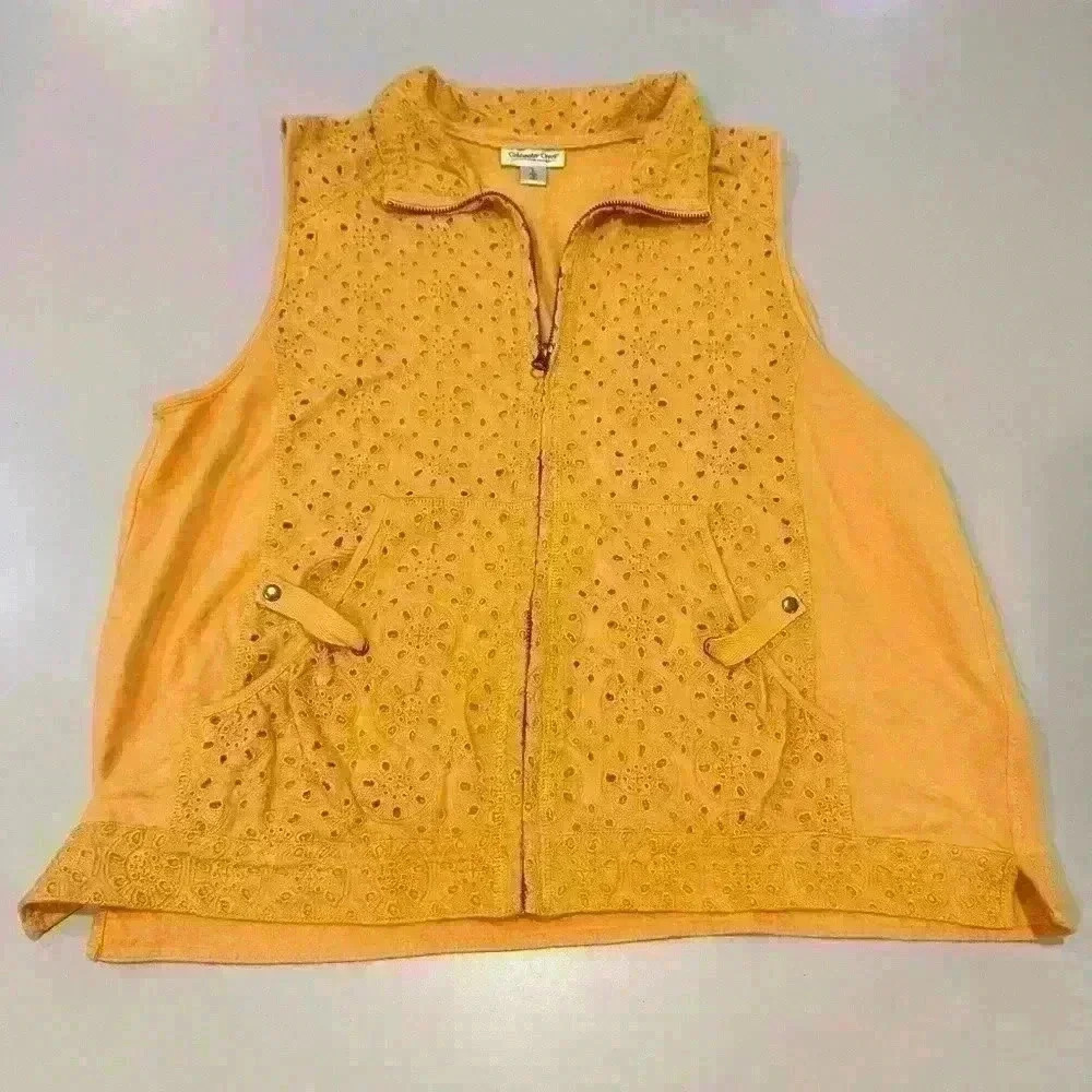 Coldwater Creek orange knit Zippered Vest Size Large